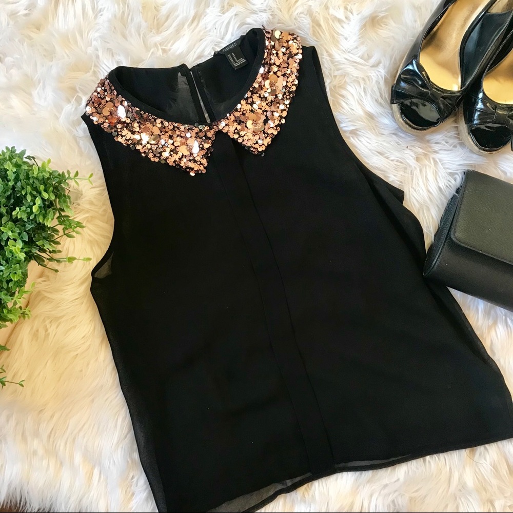 Forever21 Sheer Sequin Collar Top